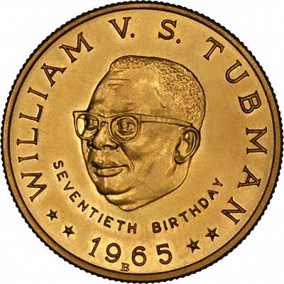 Obverse of 1965 Liberia Gold 25 Dollars