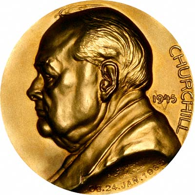 Sir Winston Spencer Churchill on Obverse of 1965 Gold Medal by B.A. Seaby