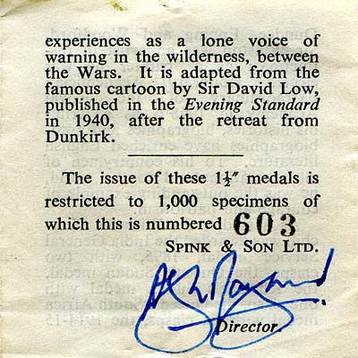 1965 Churchill Gold Medallion Certificate