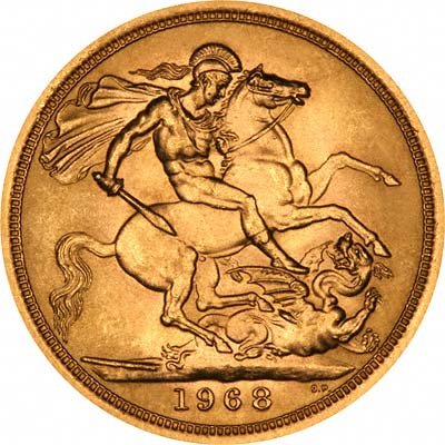 Obverse of 1968 Gold Sovereign Reverse - New Version