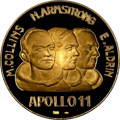 Obverse of 1969 Apollo 11 First Moon Landing by Man Gold Medallion