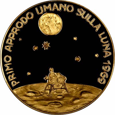 Reverse of 1969 Apollo 11 First Moon Landing by Man Gold Medallion