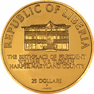 Reverse of 1970 Liberian Gold 25 Dollars
