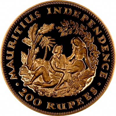 Reverse of 1971 Mauritian Gold Proof 20 Rupees
