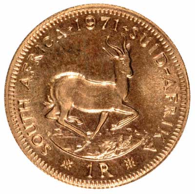 Reverse of 1971 South Africa Gold One Rand Coin