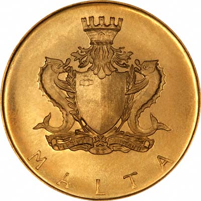 Obverse of  1972 Maltese £20 Gold Coin