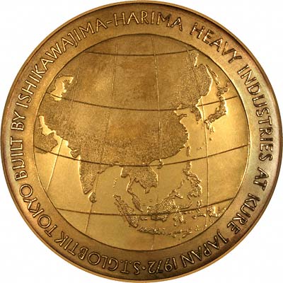 Maiden Voyage Route of Steam Tanker Globtik on Reverse of 1973 Gold Medallion