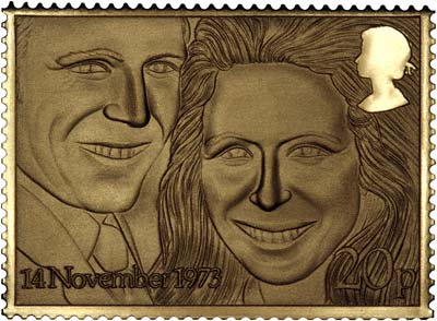 1973 Royal Wedding of Princess Anne & Captain Mark Philips on Gold Stamp Replica
