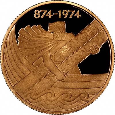 Reverse of 1974 Iceland Gold Proof 10,000 Kronur