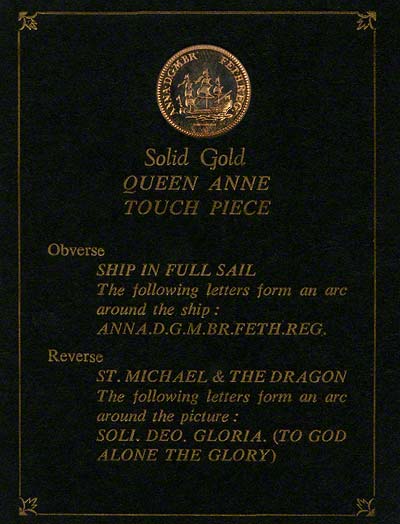 Obverse of Queen Anne Touchpiece Presentation Card