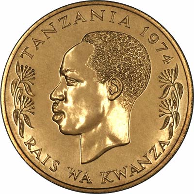 Obverse of 1974 Tanzanian Gold 1,500 Shillings