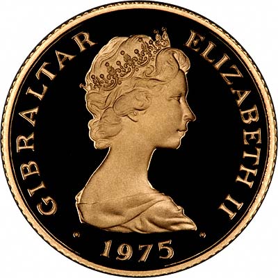 Obverse of 1975 Gibraltar £25 Gold Proof Coin