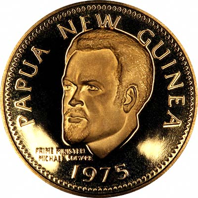 Prime Minister Michael Somare on Obverse of 1975 Papua New Guinea Gold 100 Kina
