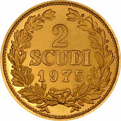 Reverse of 1975 San Marino 2 Scudi Gold Coin