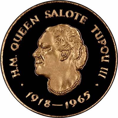 Queen Salote on Obverse of 1962 Tonga Gold 100 Pa'Anga