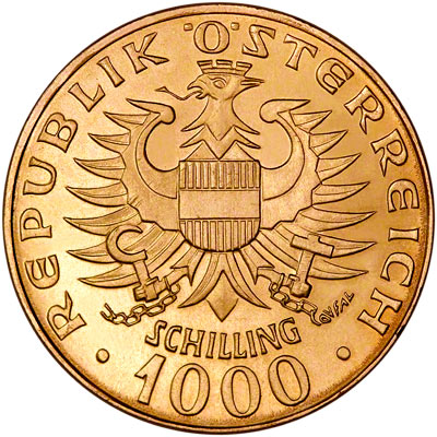 Obverse of 1976 Austrian 1000 Schillings