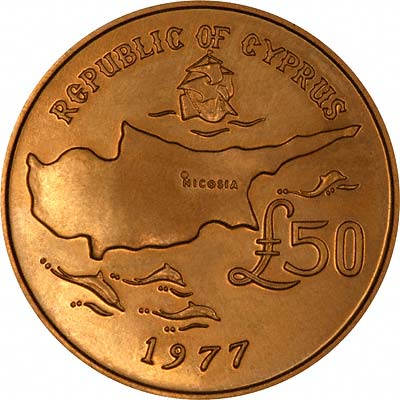 Reverse of 1977 Cyprus Gold £50 Coin
