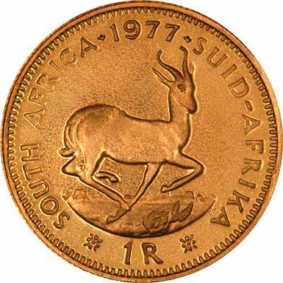 Reverse of 1977 South African Gold Proof One Rand Coin