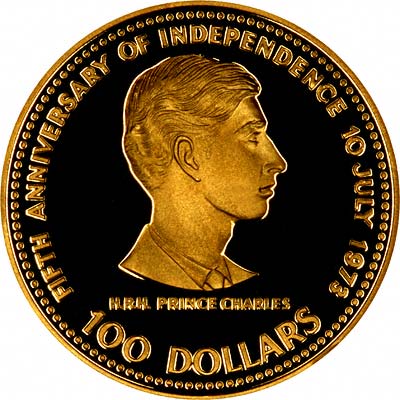 1978 Bahamas Fifth Anniversary of Independence Gold Proof $100 Reverse