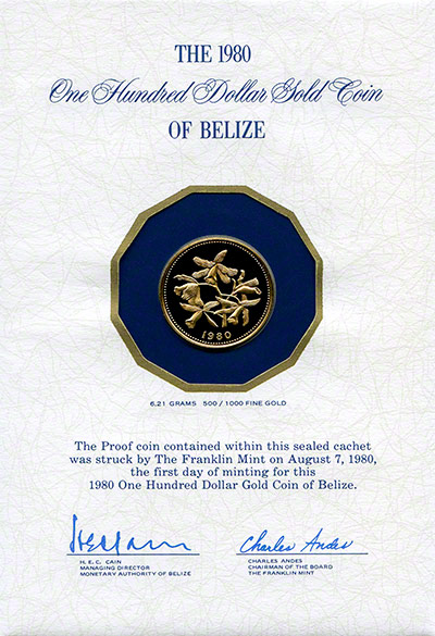 Obverse of Belize Gold $100