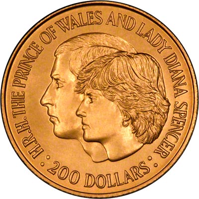 Reverse of 1981 Australian Charles & Diana $200 Gold Coin