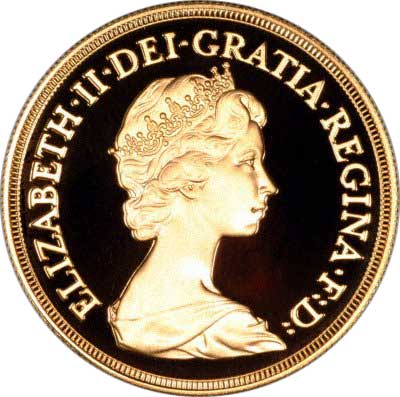 Obverse of the 1981 Proof Five Pounds Gold Coin