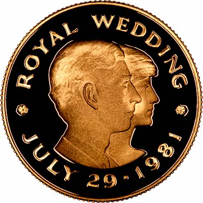 Reverse of 1981 Jersey Prince Charles & Lady Diana Royal Wedding Gold Proof Two Pound Coin