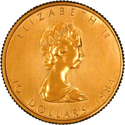 Obverse of 1984 Canadian Quarter Ounce Gold Maple Leaf