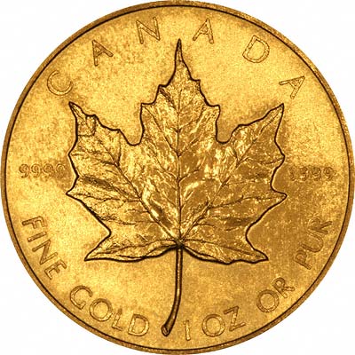 Reverse of 1984 Canadian One Ounce Gold Maple Leaf Bullion Coin