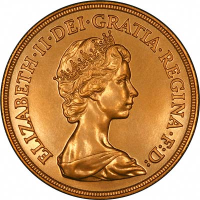 Obverse of 1984 'Brilliant Uncirculated' Five Pounds Gold Coin