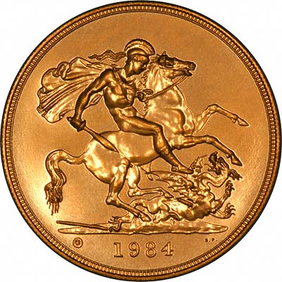 Reverse of 1984 'Brilliant Uncirculated' Five Pounds Gold Coin