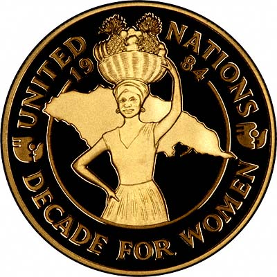 Reverse of 1984 Jamaica $250 Decade for Women Coin
