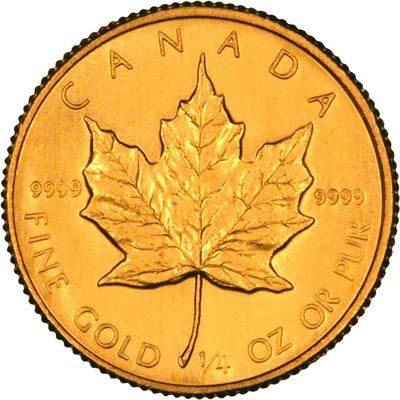 Reverse of 1985 Canadian Quarter Ounce Gold Maple Leaf