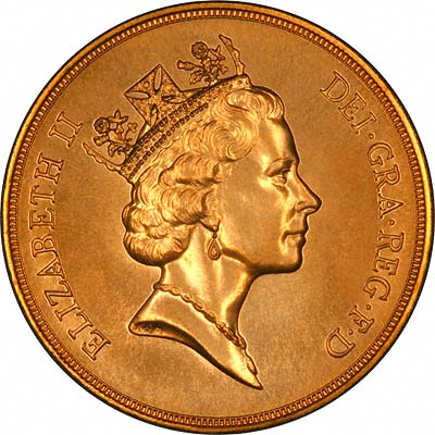 Obverse of 1994 'Brilliant Uncirulated' Five Pounds Gold Coin