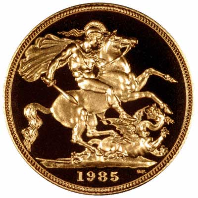 Reverse of 1995 Elizabeth II Proof Gold Sovereign