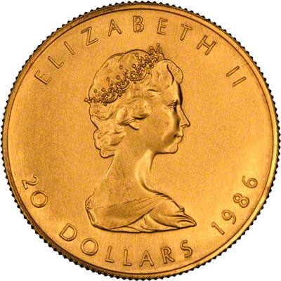 Obverse of 1986 Canadian Half Ounce Gold Maple Leaf