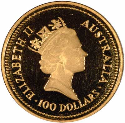 Obverse of 1987 Australian One Ounce Gold Proof Nugget