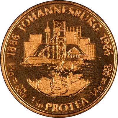 Reverse of 1986 Proof Protea Tenth Ounce Coin