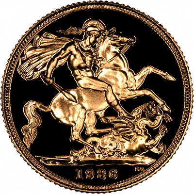 Reverse of 1986 Gold Proof Sovereign