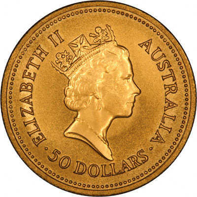 Obverse of 1987 Half Ounce Gold Proof Nugget