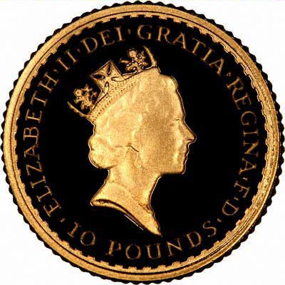 Obverse of 1987 Tenth Ounce Britannia - Ten Pounds