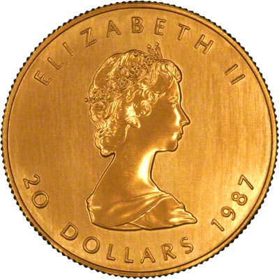 Obverse of 1987 Canadian Half Ounce Gold Maple Leaf