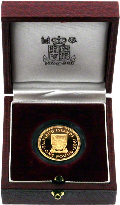 1987 Falklands Gold Proof Pound Coin in presentation Box