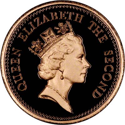 Obverse of 1987 Falklands Gold Proof Pound Coin