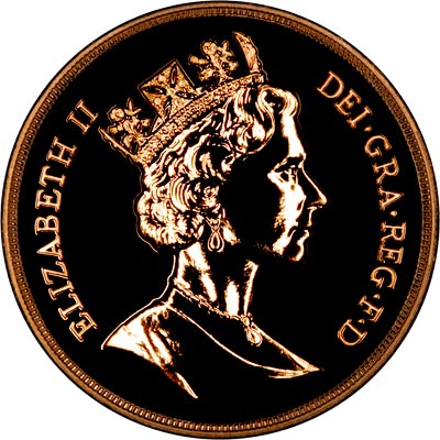 Uncouped Portrait on Obverse of 1987 'Brilliant Uncirculated' Five Pounds Gold Coin