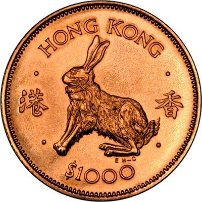 Reverse of 1987 Year of the Rabbit Uncirculated Gold $1000 
