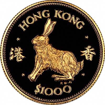 Rabbit on Reverse of 1987 Hong Kong Gold Proof $1000