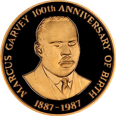 Marcus Garvey on Reverse of 1987 Jamaica  Gold Proof 100 Dollars