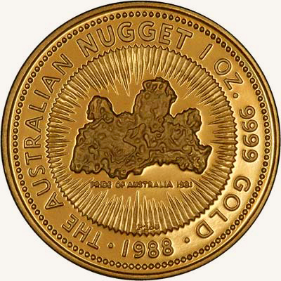 Reverse of 1988 Australian One Ounce Gold Kangaroo Nugget Coin