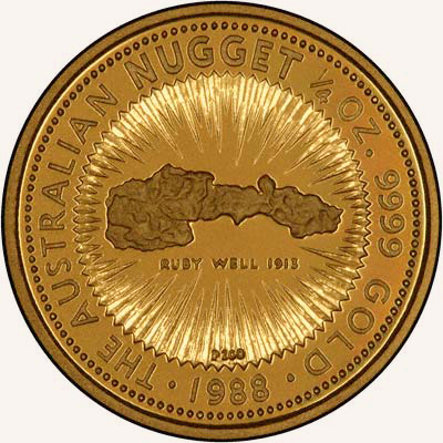 Reverse of 1988 Australian Quarter Ounce Gold Proof Nugget